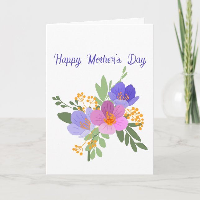 Lovely Blue Violet Floral "Mother's Day" Holiday Card (Front)