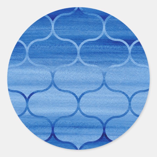Lovely Blue Watercolor Ogee Design Classic Round Sticker (Front)