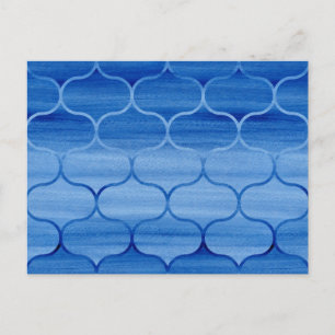 Lovely Blue Watercolor Ogee Pattern Postcard
