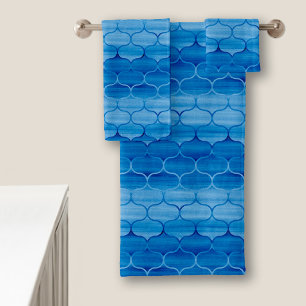 Lovely Blue Watercolor Ogee Pattern Towel Set