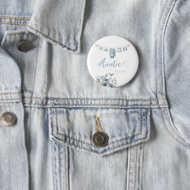 Lovely Blue Whimsical Baby Clothes Auntie Badge (In Situ)