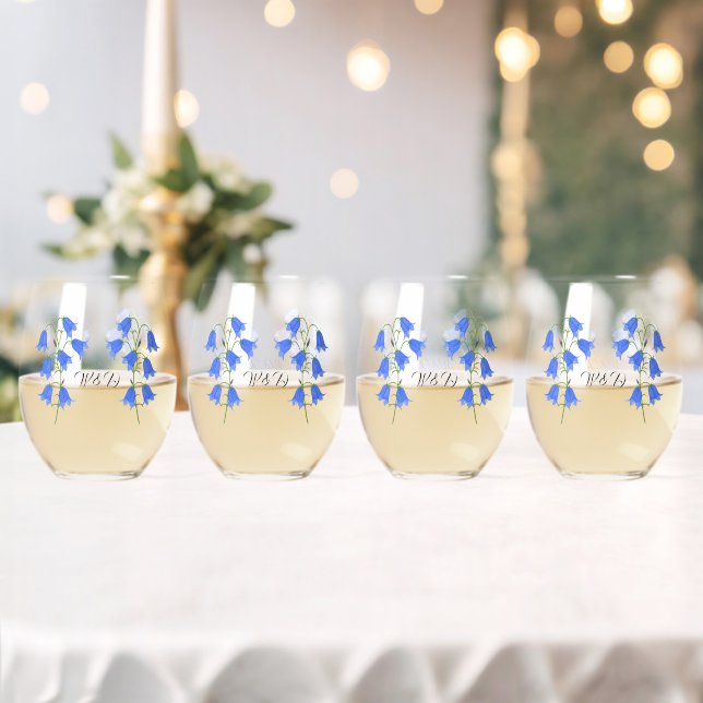Lovely Bluebells Stemless Wine Glass (Insitu (Wedding))
