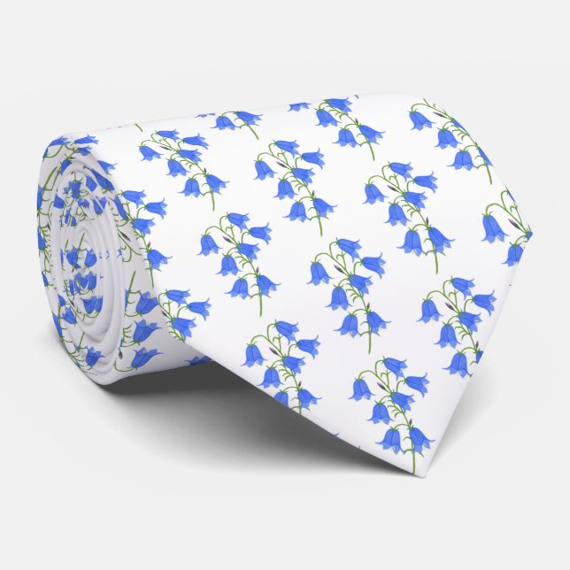 Lovely Bluebells White Necktie (Rolled)
