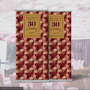 Lovely Blush Burgundy Gold 30th Birthday Roll Retractable Banner