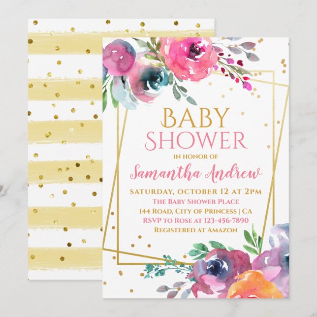 Lovely Blush Floral Delicate Girl Baby Shower Invitation (Front/Back)