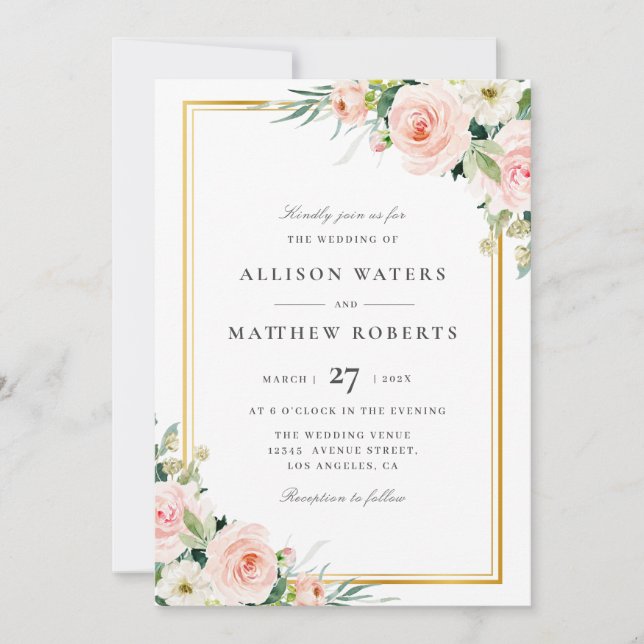 lovely blush floral frame wedding invitation (Front)