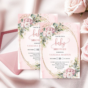 Lovely Blush Floral Greenery Girl Baby Shower Invitation