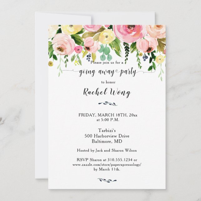Lovely Blush Floral Moving Going Away Party Photo Invitation (Front)