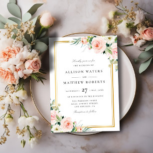 lovely blush pink floral frame wedding invitation