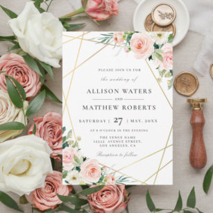 lovely blush pink floral wedding invitation
