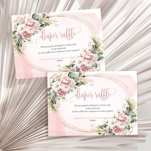 Lovely Blush Pink Flowers Greenery Diaper Raffle Enclosure Card (Lovely Blush Pink Flowers Greenery Diaper Raffle)