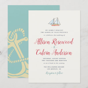 Lovely boat nautical wedding invitation