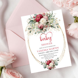 Lovely Bohemian Red White Floral Greenery Shower Invitation
