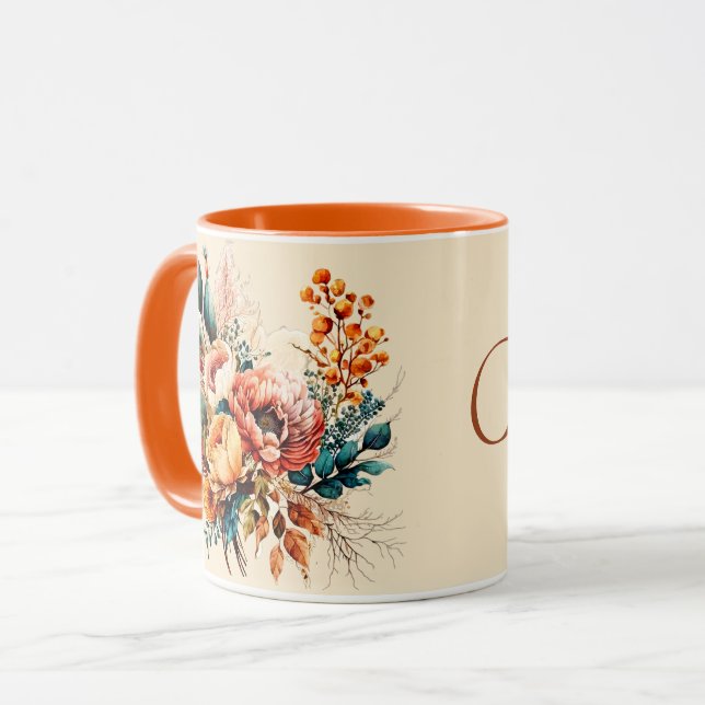 Lovely boho fall bouquet personalised mug (Front Left)