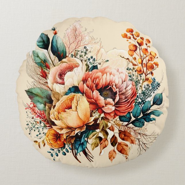 Lovely boho fall bouquet round cushion (Front)