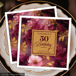 Lovely Boho Maroon Blush Gold 50th Birthday Napkin