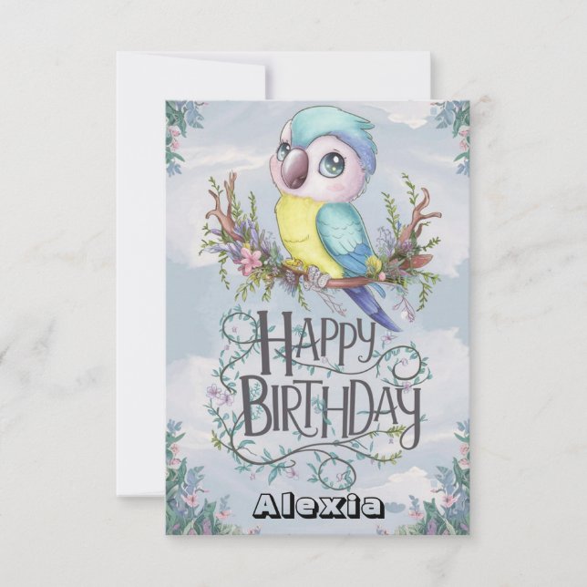 Lovely Boho Parrot Digital Birthday Card (Front)