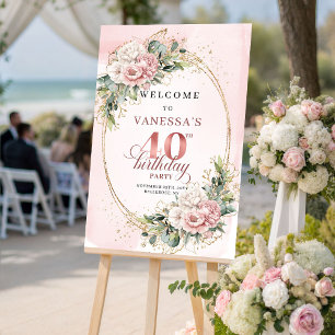 Lovely Boho Rose Gold Eucalyptus 40th Birthday Poster