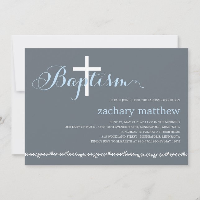 Lovely Border Baptism Invitation - Blue (Front)