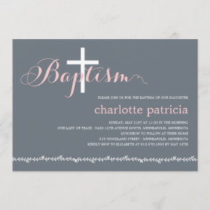 Lovely Border Baptism Invitation - Pink