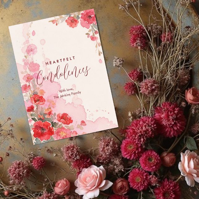 Lovely Botanical Colorful Soft Red Shades Sympathy (Lovely Spring Botanical Colorful Soft Red Shades Sympathy Card Design. )
