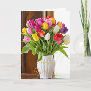 Lovely Bouquet Tulip Flower Pink Winter  Birthday  Card