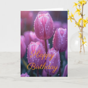 Lovely Bouquet Tulip Flower Pink Winter Birthday Card