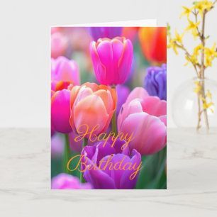 Lovely Bouquet Tulip Flower Pink Winter Birthday Card