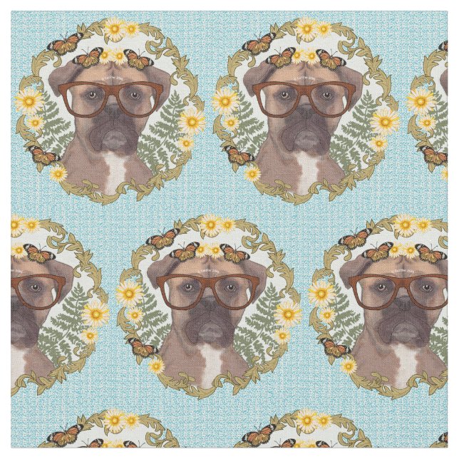 Lovely Boxer Dog Fabric (Close Up)
