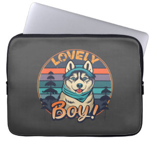 Lovely Boy Cool Vintage Retro Husky Puppy Laptop Sleeve