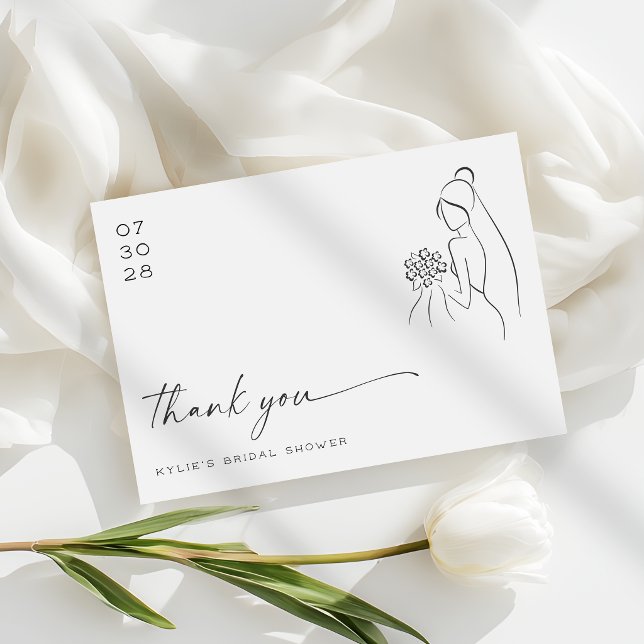 Lovely Bride Drawn Modern Bridal Shower Thank You Card (Creator Uploaded)