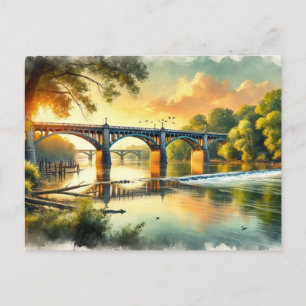 Lovely Bridge Warm Green James River Watercolor Postcard