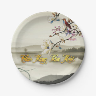 Lovely bucolic scene Spring Vietnamese New Year PP Paper Plate