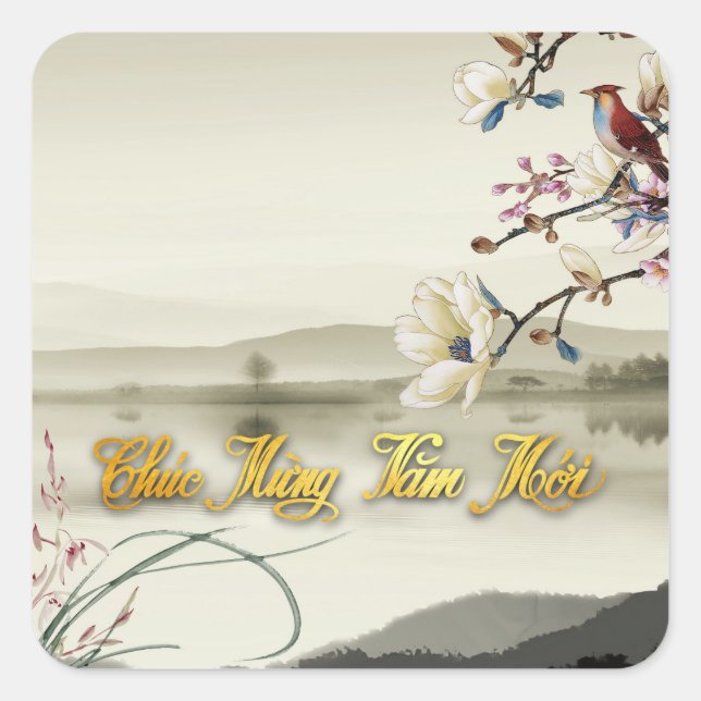 Lovely bucolic scene Vietnamese Luna Year 2021 SqS Square Sticker (Front)
