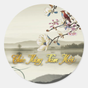 Lovely bucolic scene Vietnamese Lunar Year 2021 RS Classic Round Sticker