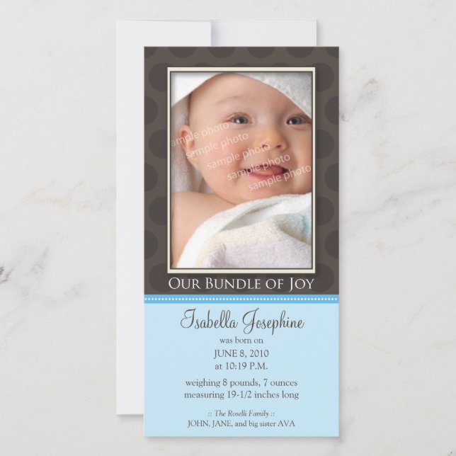 Lovely Bundle of Joy Birth Announcement :: blue (Front)