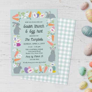 Lovely Bunnies Carrots Easter Brunch & Egg Hunt Invitation
