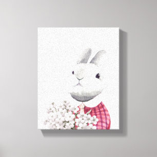 Lovely Bunny Flower Holding Woodland Nursery Decor