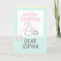 Lovely Bunny Rabbit&Cake Happy Birthday Card