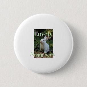 Lovely bunny rabbit pet photo name green pastel  6 cm round badge