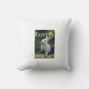 Lovely bunny rabbit pet photo name green pastel cushion
