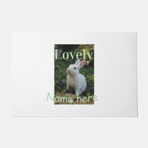Lovely bunny rabbit pet photo name green pastel doormat