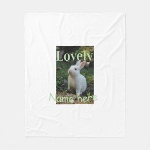 Lovely bunny rabbit pet photo name green pastel  fleece blanket