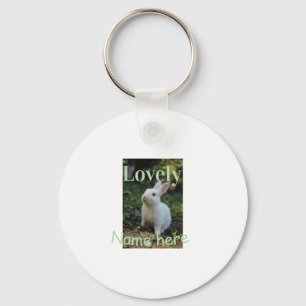 Lovely bunny rabbit pet photo name green pastel key ring