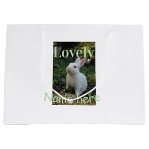 Lovely bunny rabbit pet photo name green pastel large gift bag