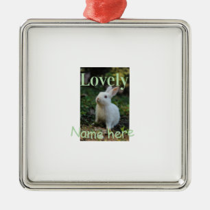 Lovely bunny rabbit pet photo name green pastel metal tree decoration