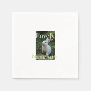 Lovely bunny rabbit pet photo name green pastel napkin