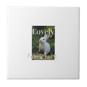 Lovely bunny rabbit pet photo name green pastel tile
