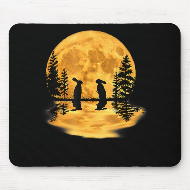 Lovely Bunny Rabbit Rabbits Moon Night Sky Mouse Mat (Front)