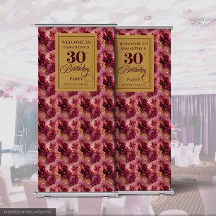 Lovely Burgundy Blush Gold 30th Birthday Party Retractable Banner